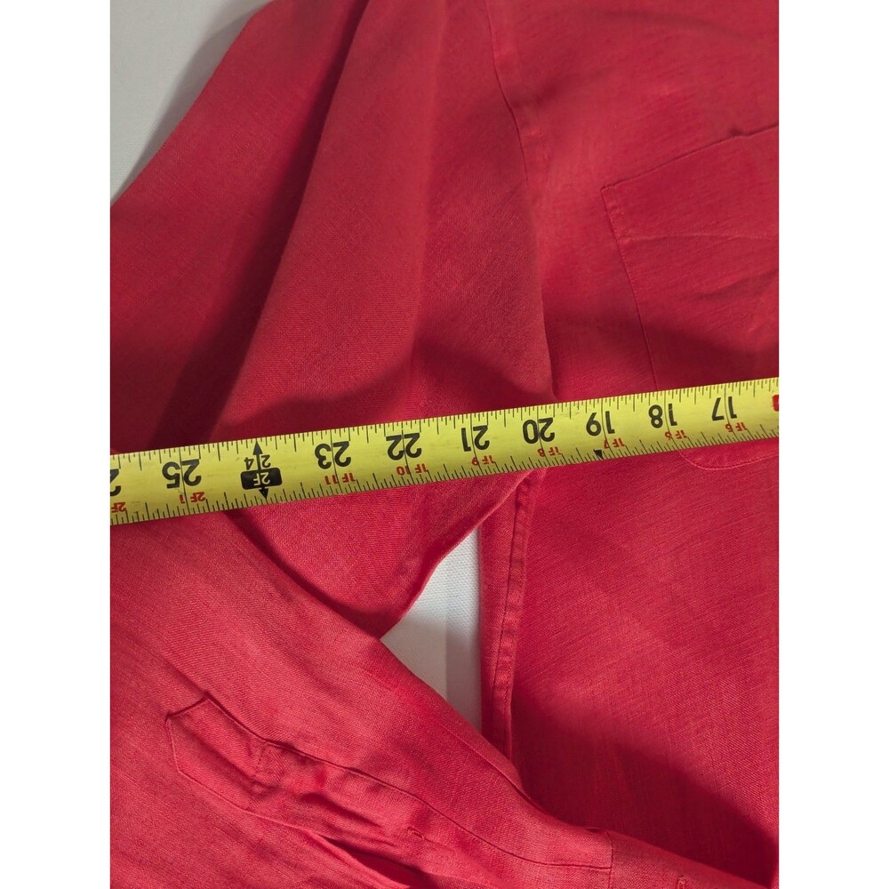 Aster 1973 Mens Dress Shirt 41 16 solid Coral Button Down Linen made in Italy - Picture 7 of 12